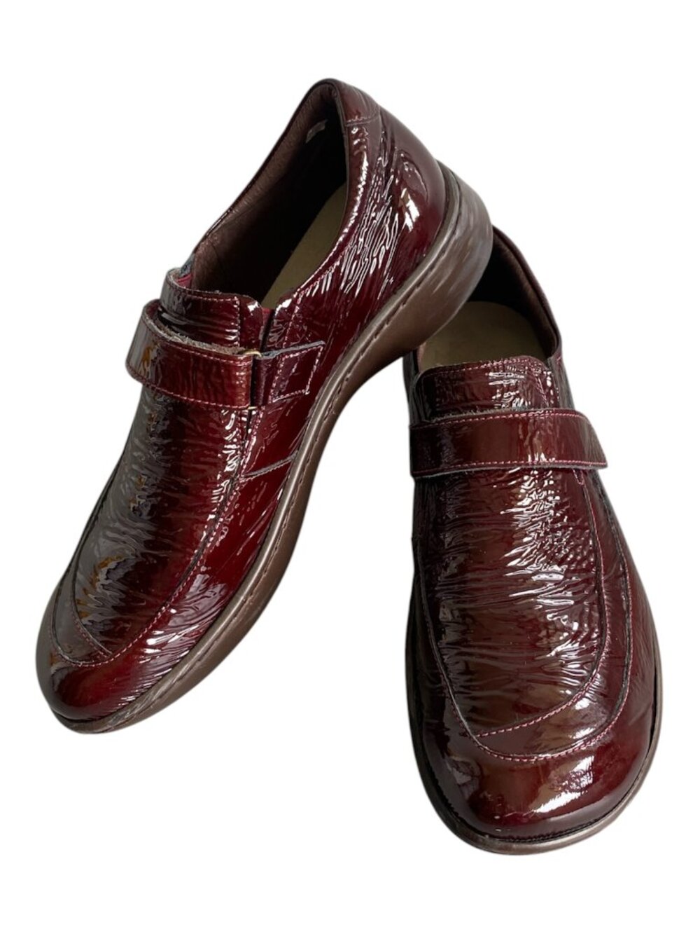 Naot Mambo Leather Comfort Shoes Bordeaux Burgundy Crinkle Patent Leather Sz 11